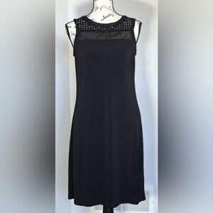 Michael Kors XS Elegant Sleeveless Black Trapeze Dress Mesh Neck and Back EUC